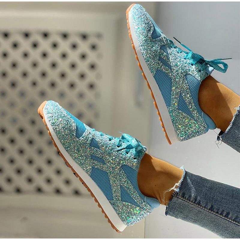 Women Flat Glitter Bling Sneakers