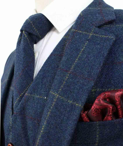 blue overcheck plaid tweed wedding suit