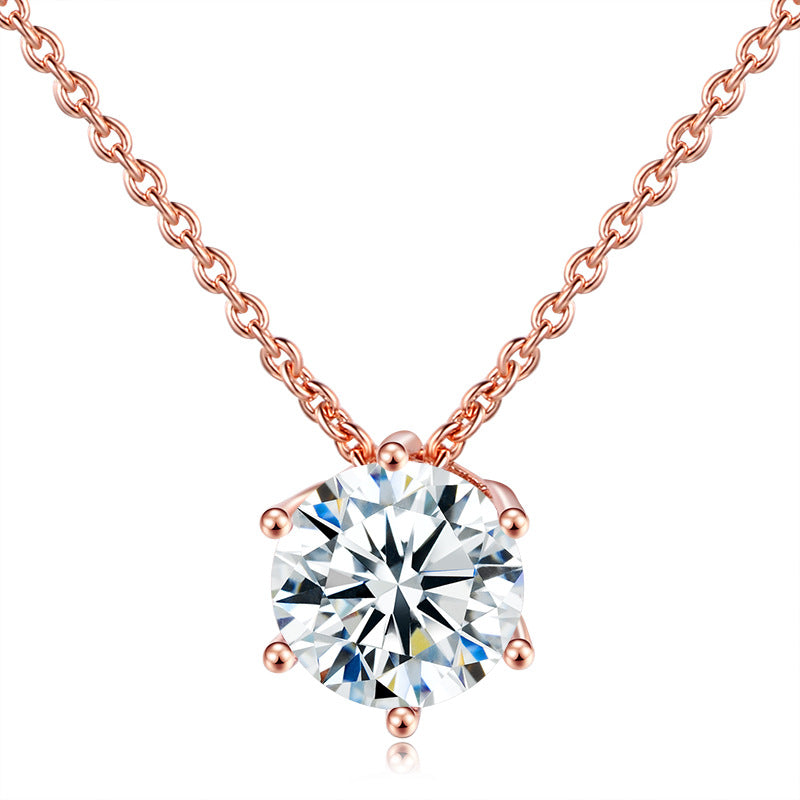 Solitaire Round Cubic Pendant Necklace