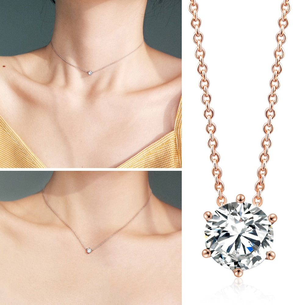 Solitaire Round Cubic Pendant Necklace