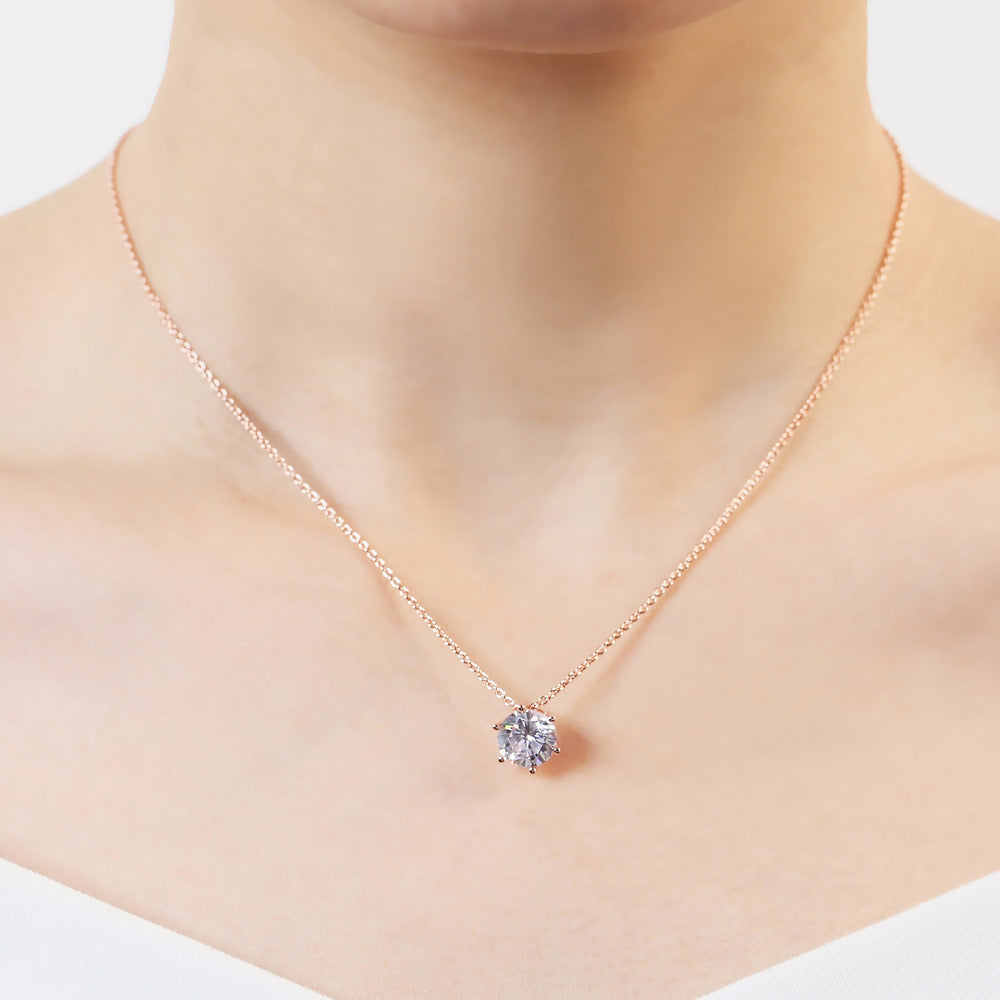 Solitaire Round Cubic Pendant Necklace