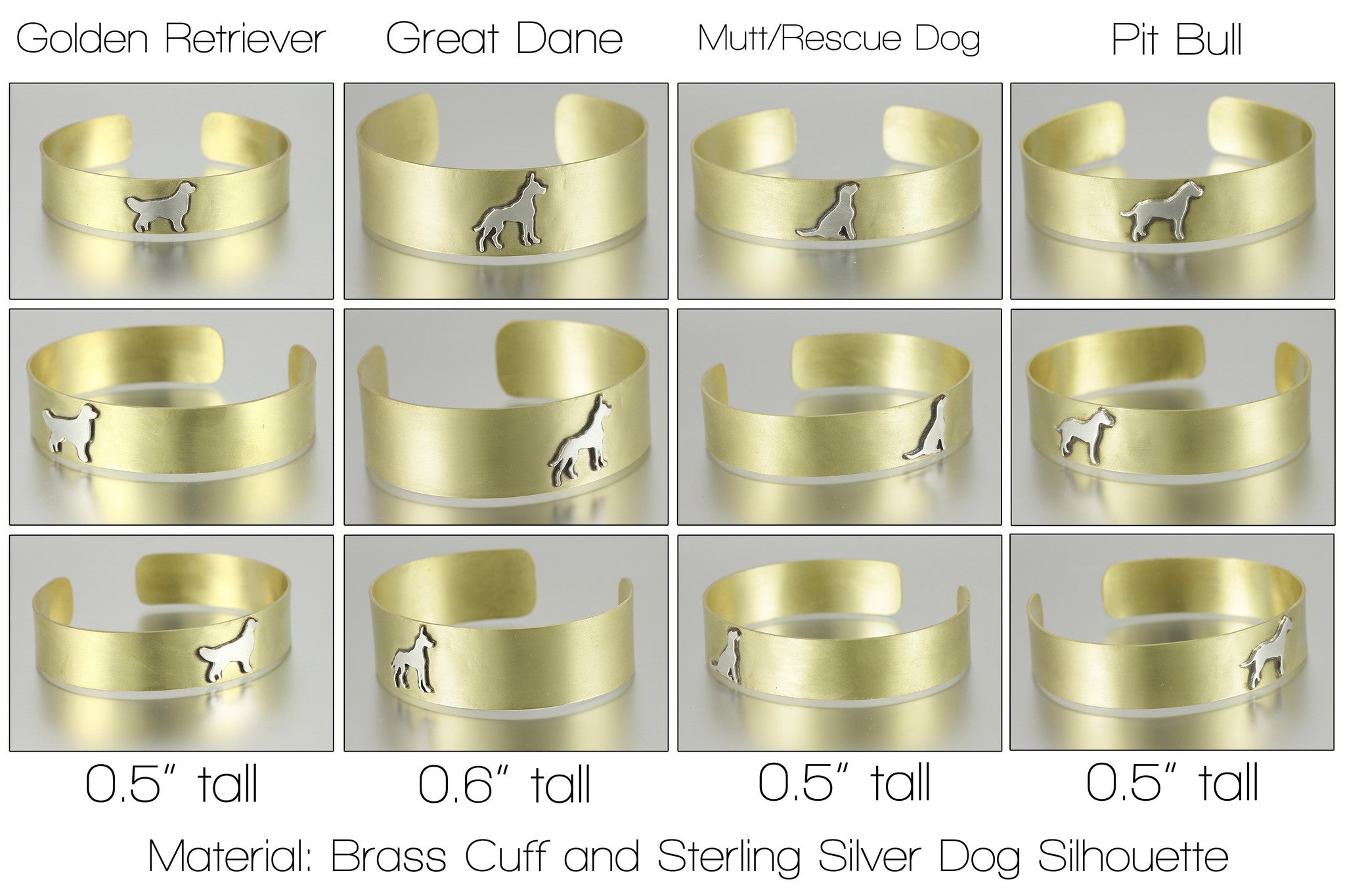 Adjustable Brass Dog Breed Silhouette Cuff