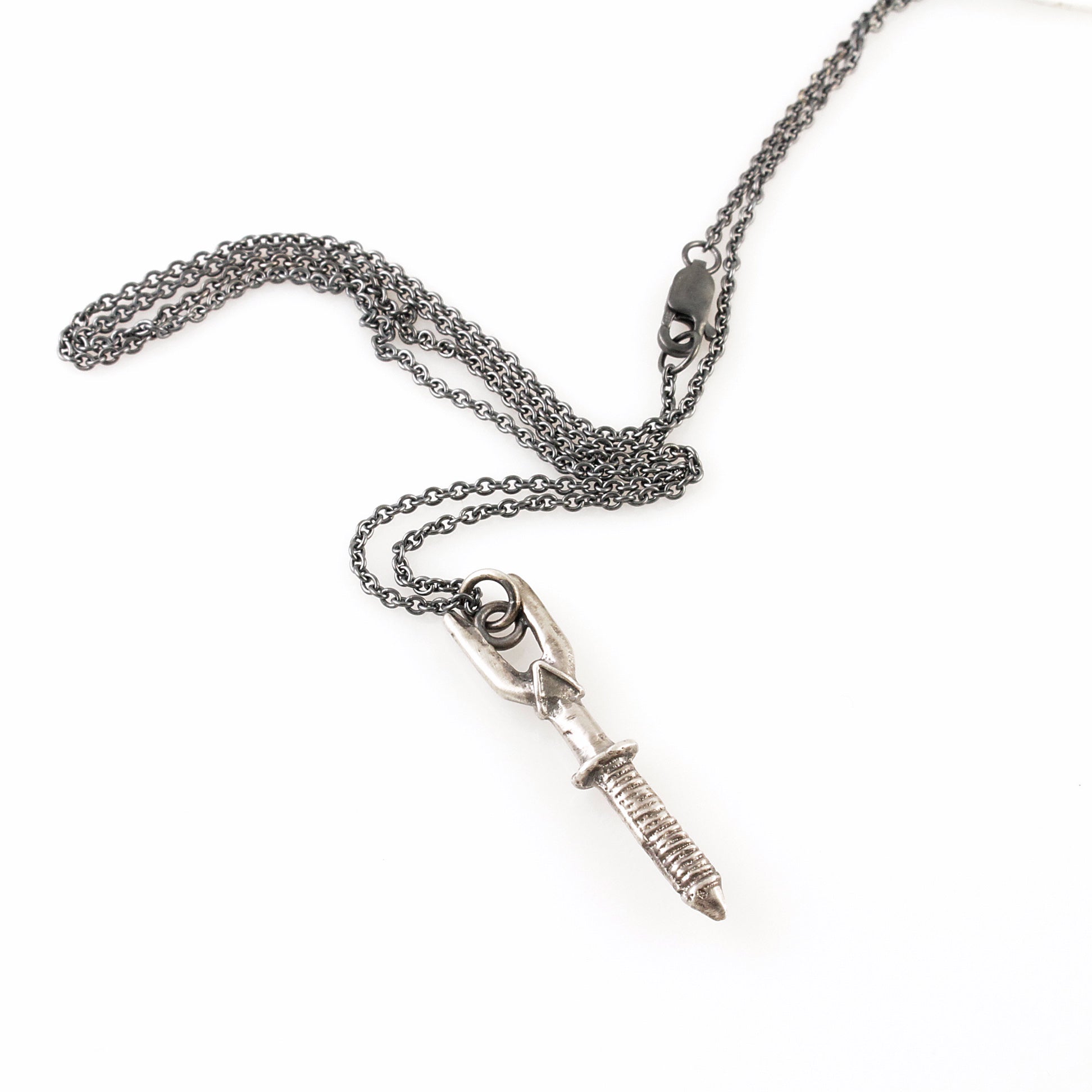 Cast Vintage Action Figure Accessory, Silver Knife Pendant Necklace