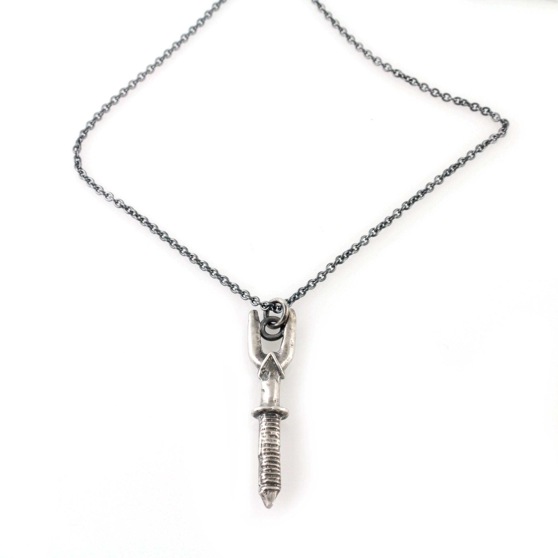 Cast Vintage Action Figure Accessory, Silver Knife Pendant Necklace