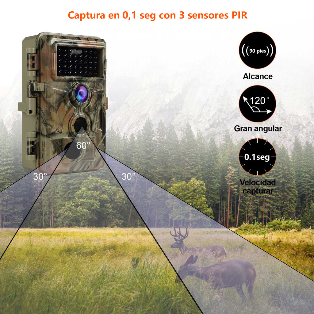  Kymzixx Cámara de rastro, cámara de caza, 20MP 4K cámara de  juego sensores infrarrojos con visión nocturna rango de detección de 120°  LCD de 2.4 pulgadas y tiempo de disparo de