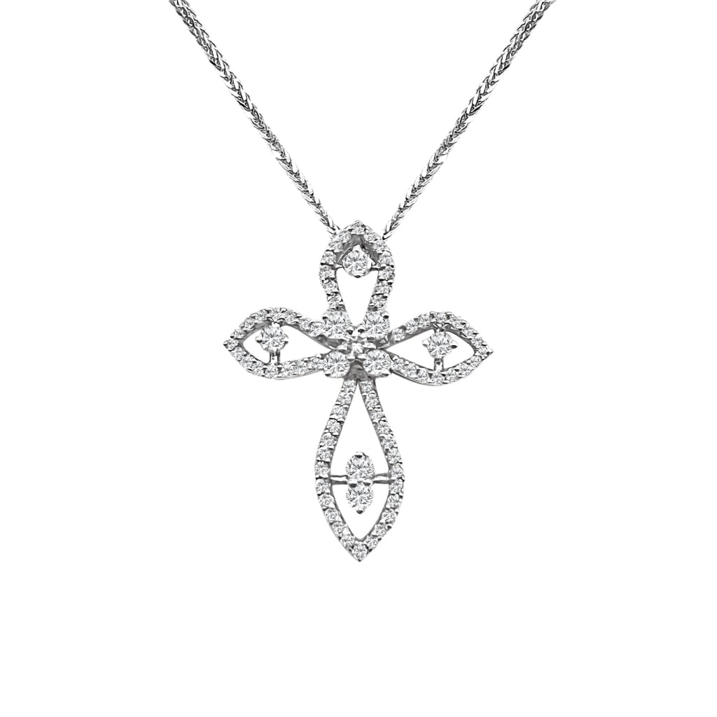 .47 Carat Round Cut Diamond Cross 14kt White Gold Necklace
