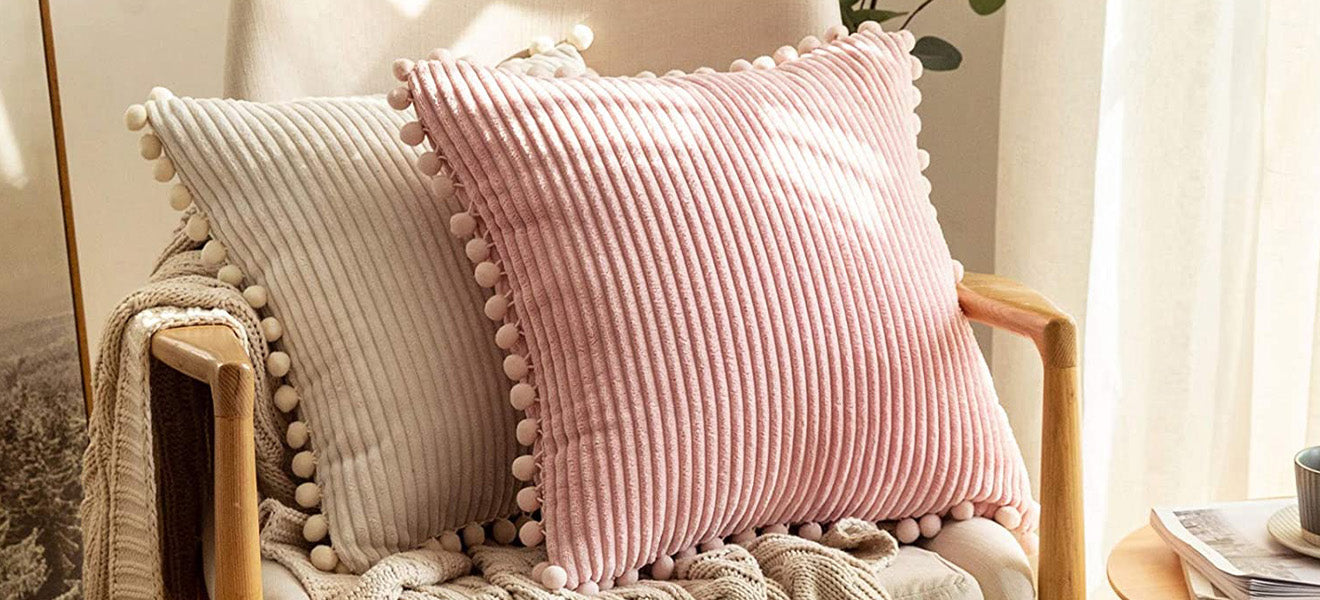 Soft Pellets Solid Decorative Square Cushion Case for Sofa Bedroom Baby Pink MIULEE Corduroy Throw Pillow Covers 