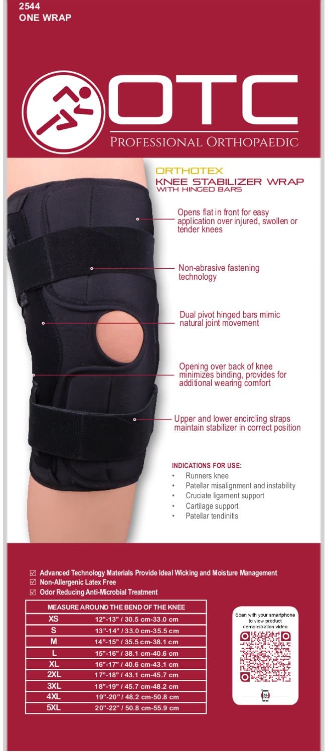 Otc Maximum Knee Stabilizer Wrap W/ Hinged Bars Black Xl, Latex-Free - Ea/1