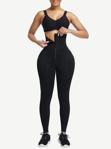 Black Waist Trainer 2-In-1 Leggings With Zipping Hourglass Figure