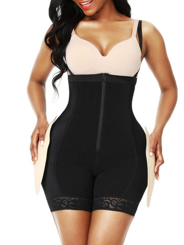 Butt Lifter Black High Waist Lace Removable Pads Firm Compression