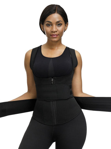 Elegant Black Neoprene Cami Shaper Solid Color Double Waist