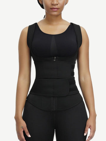 Elegant Black Neoprene Cami Shaper Solid Color Double Waist