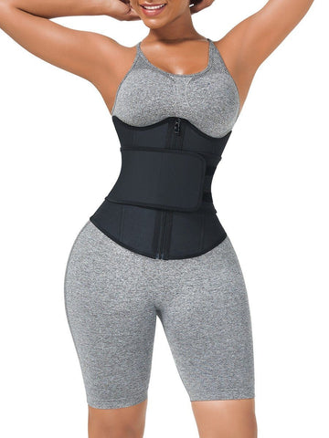 Black Bust Support Latex Waist Trainer With Belt Firm Control