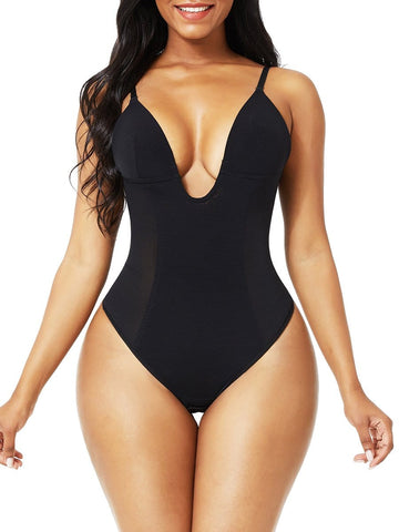 Plunge Low-Back Thong Shapewear Bodysuit Compression