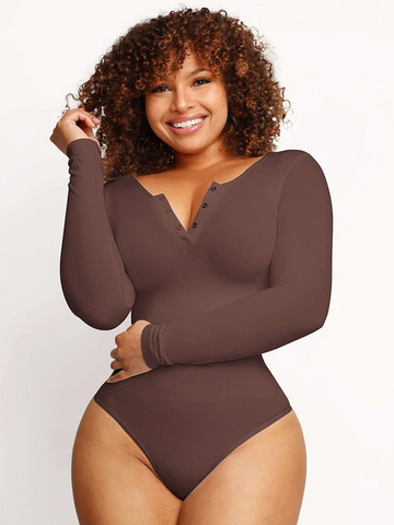 Wholesale Seamless Outer Long Sleeve Thong Bodysuit