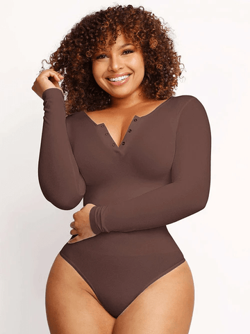 Wholesale Seamless Outer Long Sleeve Thong Bodysuit