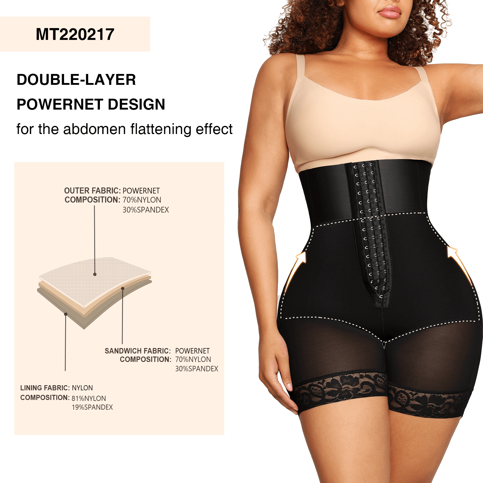 Wholesale 3-bones Triple-breasted High-waisted Elastic Body Butt Lifte