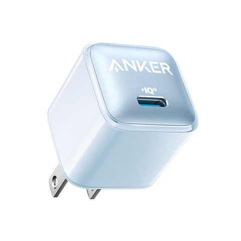Close up of Anker Nano Pro Wall Charger in Glacier Blue