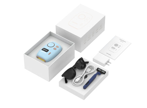 Gift Box Package, size12.5*8*16.5CM Accessories as below: IPL Hair Removal * 1pc Type C to Type C fast charge cable * 1pc Glasses * 1pc Shaver * 1pc User Manual * 1pc