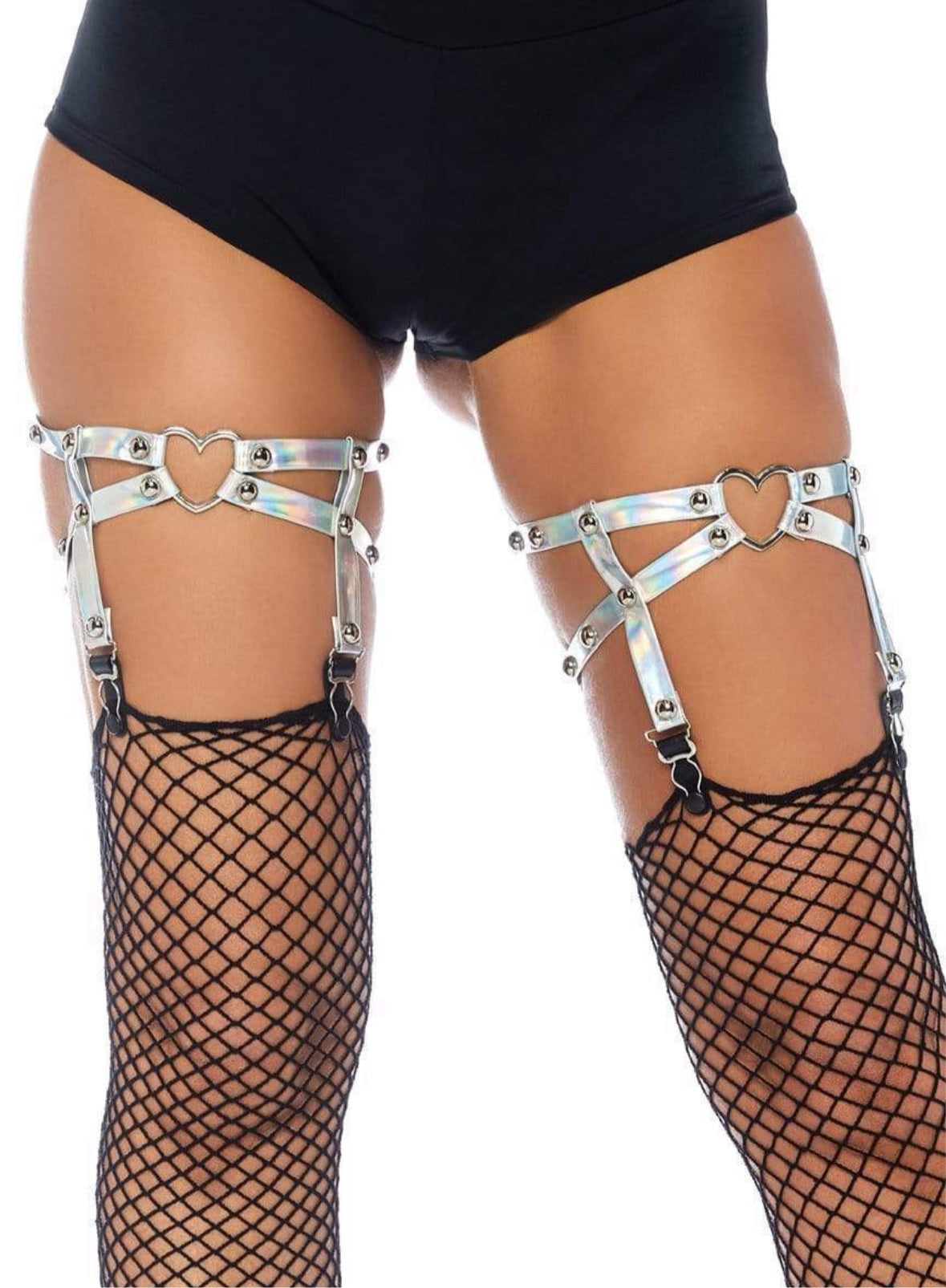 Holographic Stud Thigh High Heart Garder