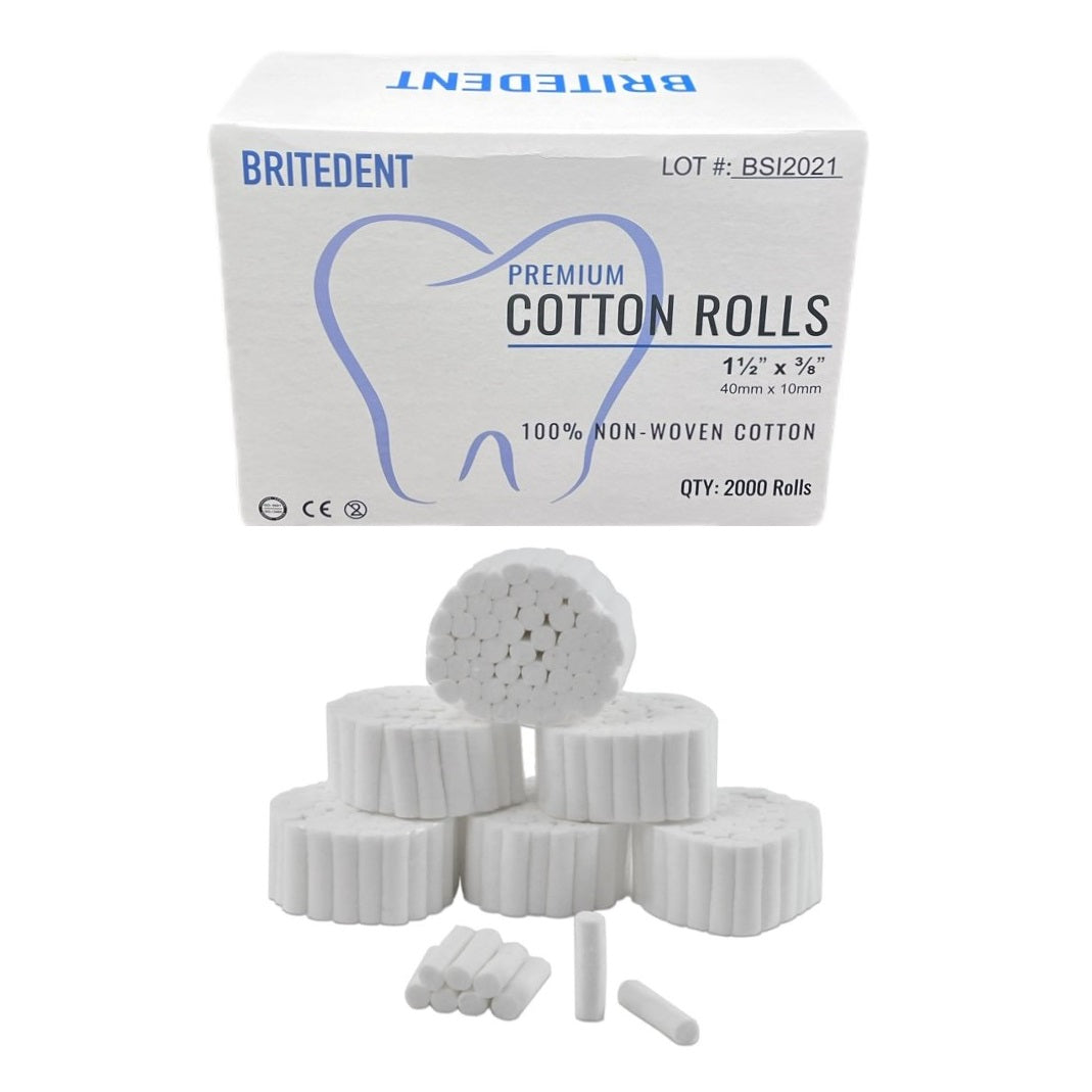BRITEDENT Cotton Rolls 1 1/2 x 3/8 Plain #2 Medium 2000/Bx BSI-3000