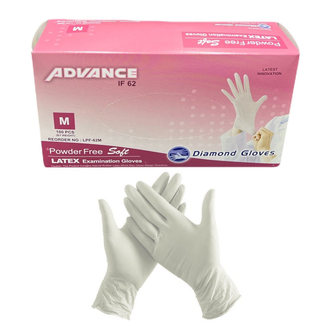 Diamond Advance Latex Examination Gloves Medium 100/Bx LPF-62M