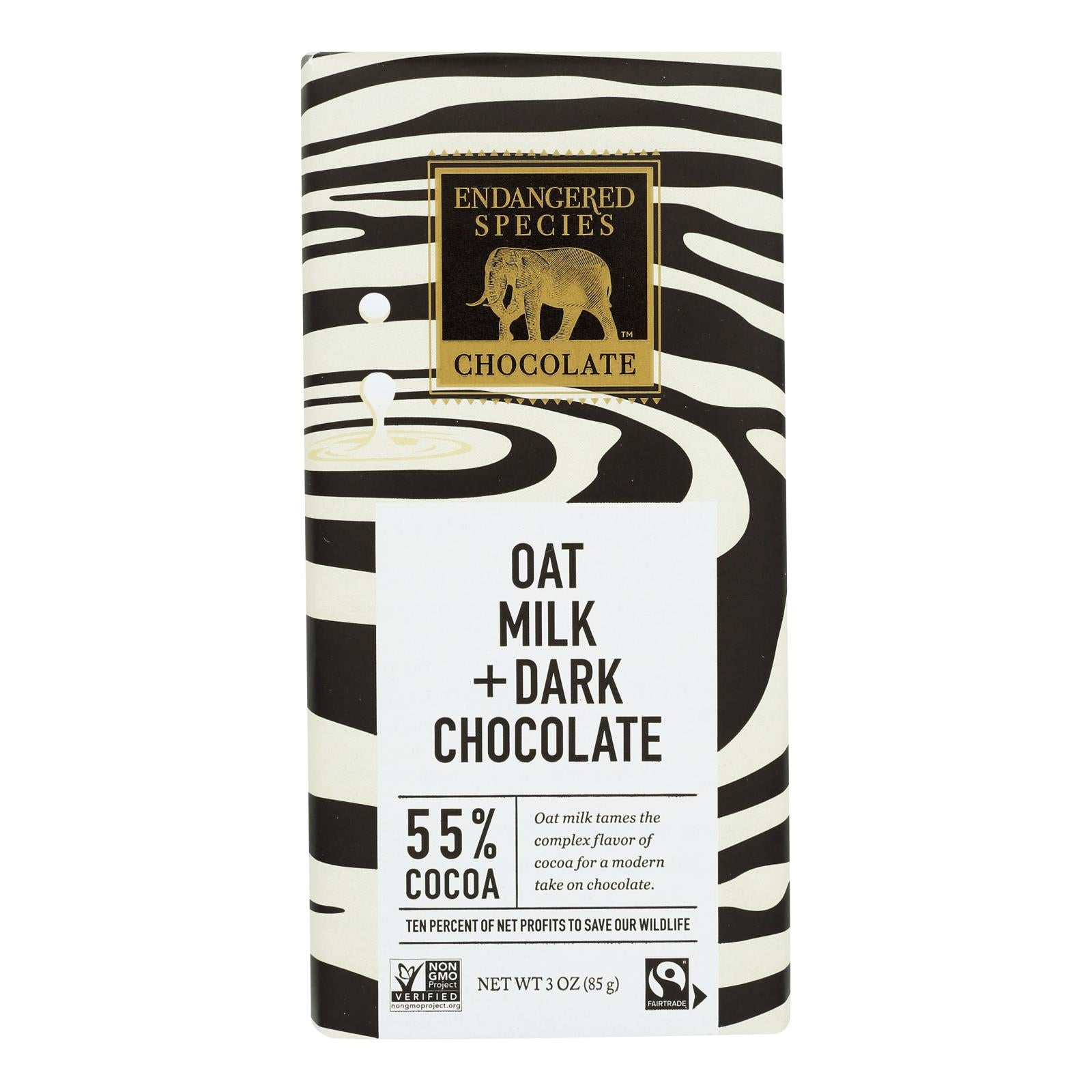Endangered Species Dark Chocolate Oat Milk 55% Cacao - 3 Oz Pack of 12
