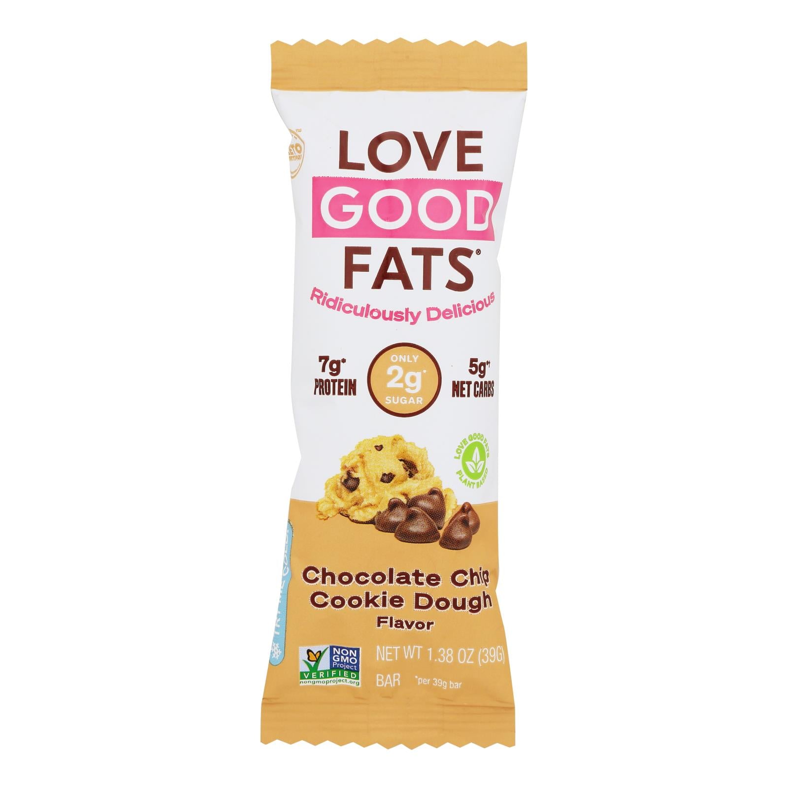 Love Good Fats - Bar Chocolate Chip Cookie Dough - Case of 12 - 1.38 Oz
