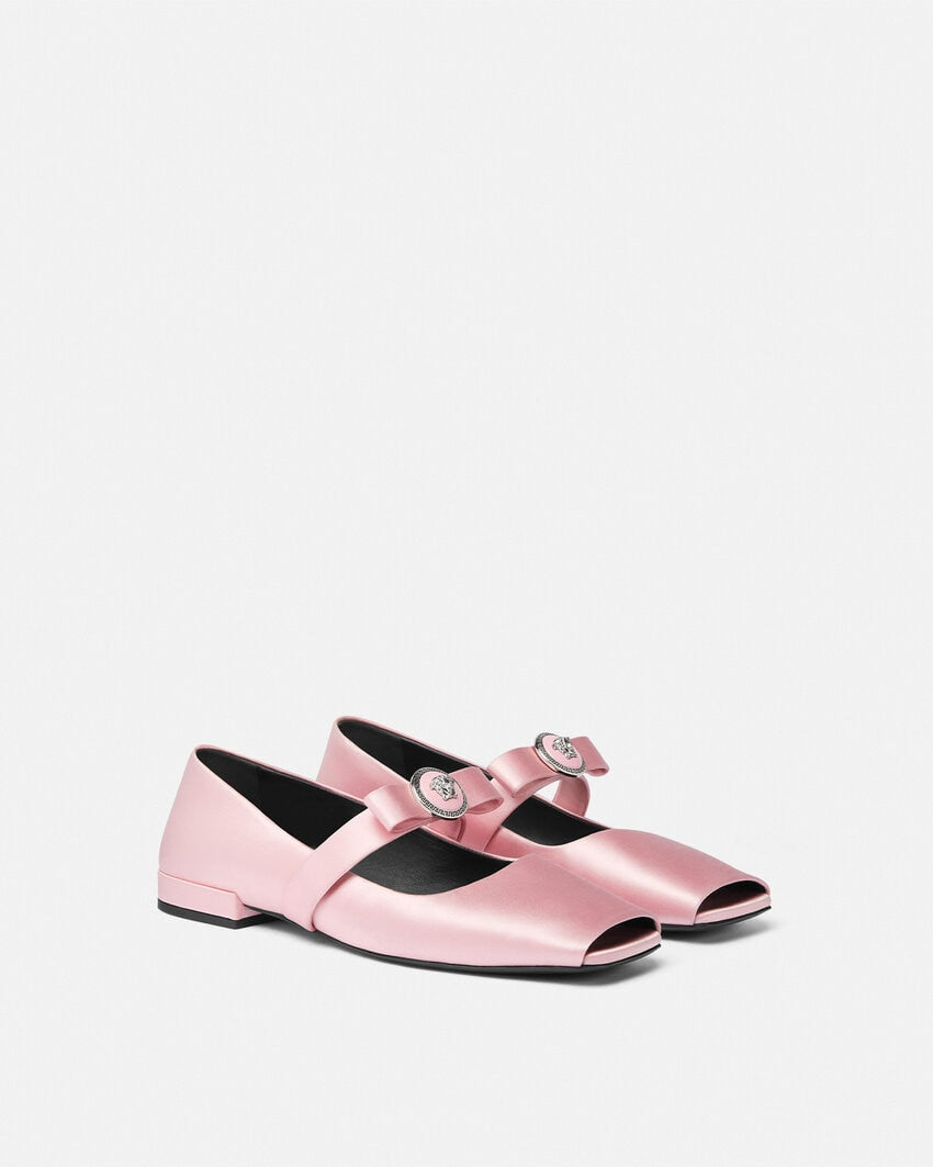 Gianni Ribbon Open Satin Ballerinas