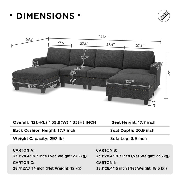 polyester modular sleeper sectional with storage ottoman and its measurements