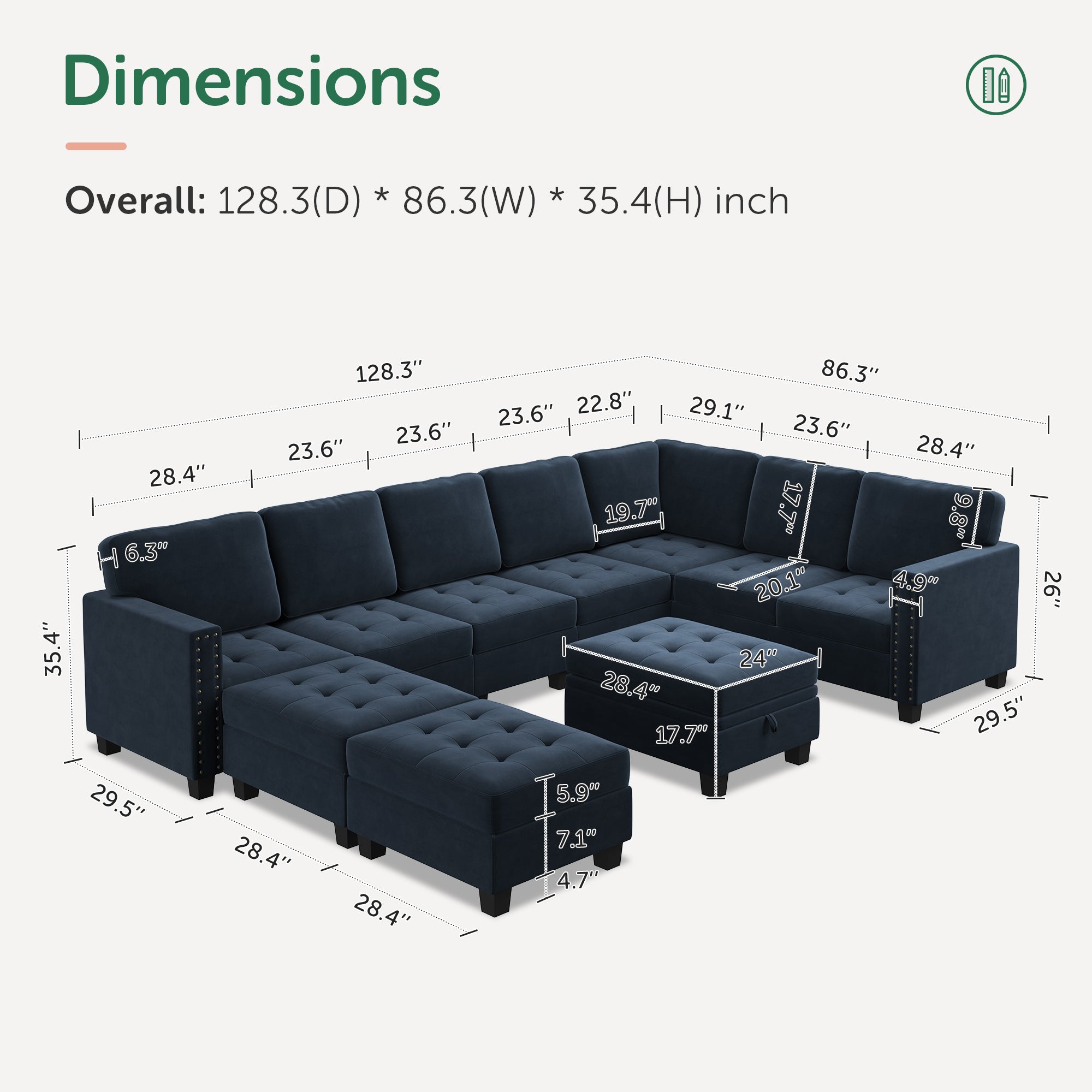 HONBAY 10-Piece Velvet Modular Sectional With Storage Ottoman