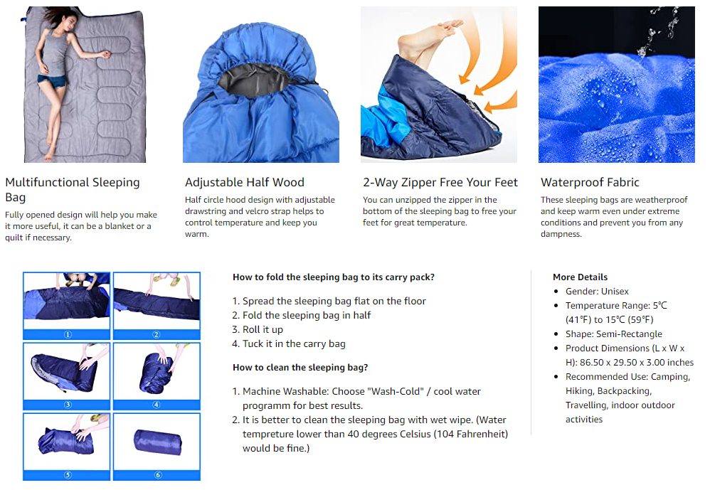 Keys Features of Youmako Sleeping Bags