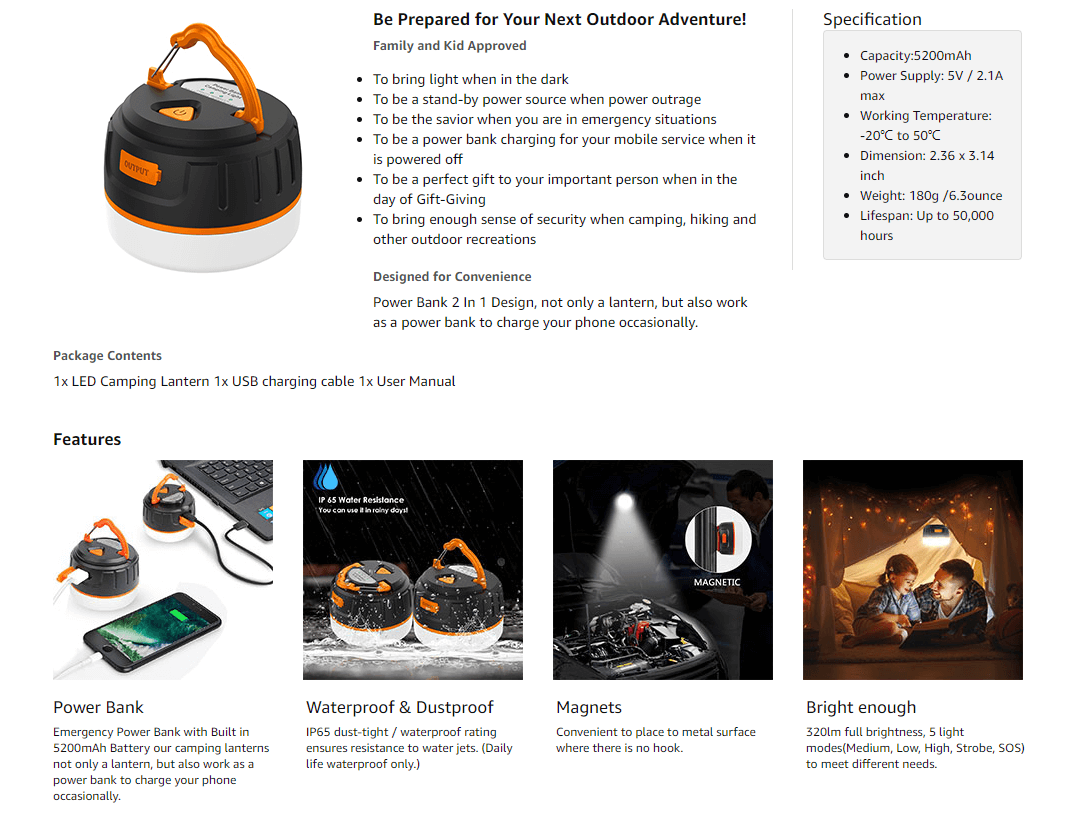 Rechargeable LED Camping Tent Light