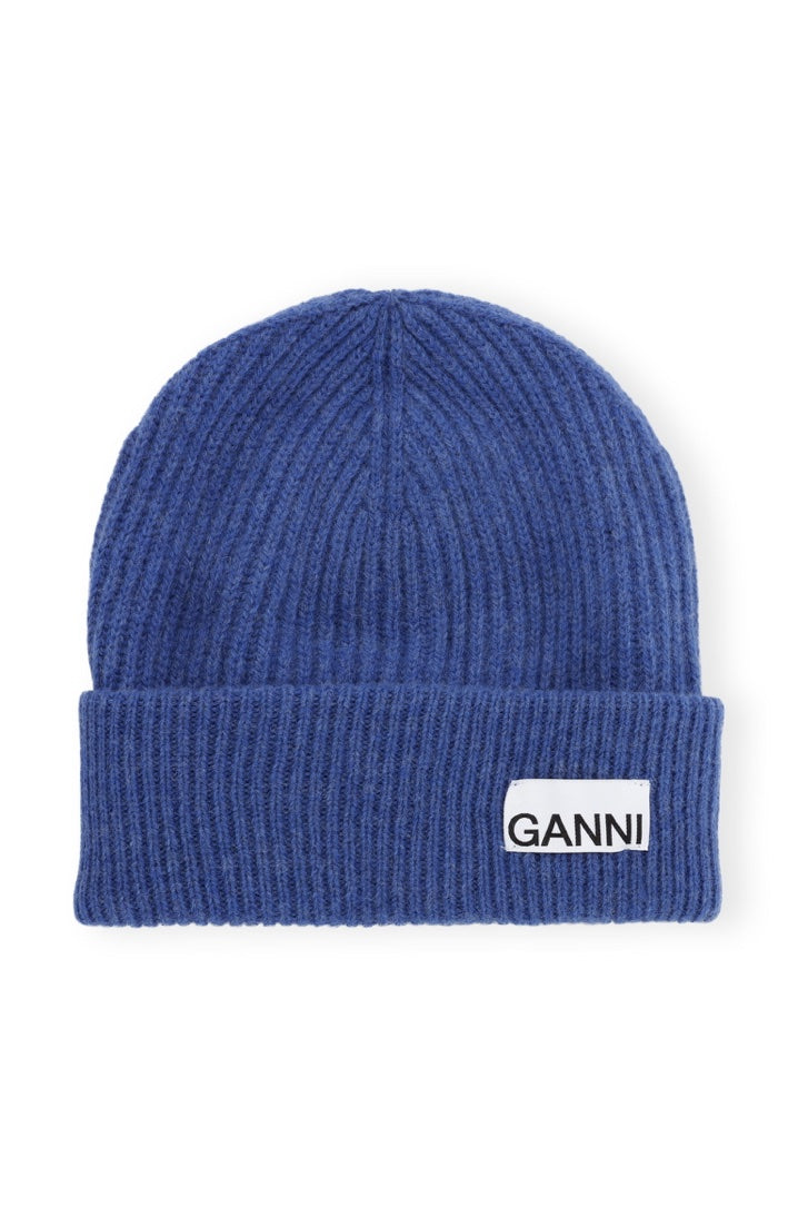 Ganni Light Structured Rib Knit Beanie - Nautical Blue