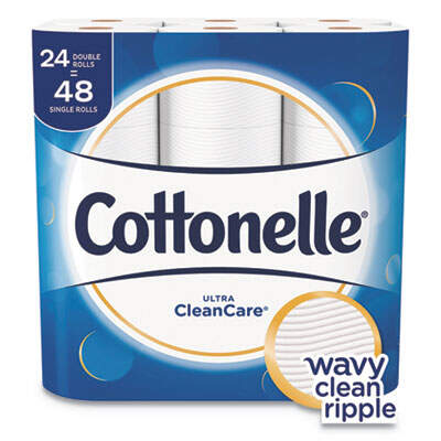 Cottonelle Ultra CleanCare Toilet Paper, Strong Tissue, Septic Safe, 1 Ply, White, 170 Sheets/Roll, 24 Rolls/Pack, 2 Packs/Carton (47766)