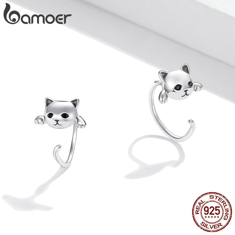 Genuine 925 Sterling Silver Minimalist Cute Tail Stud Earrings for Women