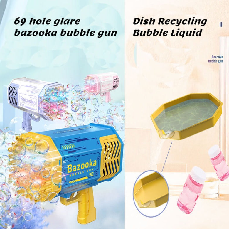 Bubble Gun 69 Holes With Lights Rainbow Rocket Machine Toy Automatic Gatling Bubble Machine Gift Outdoor Party