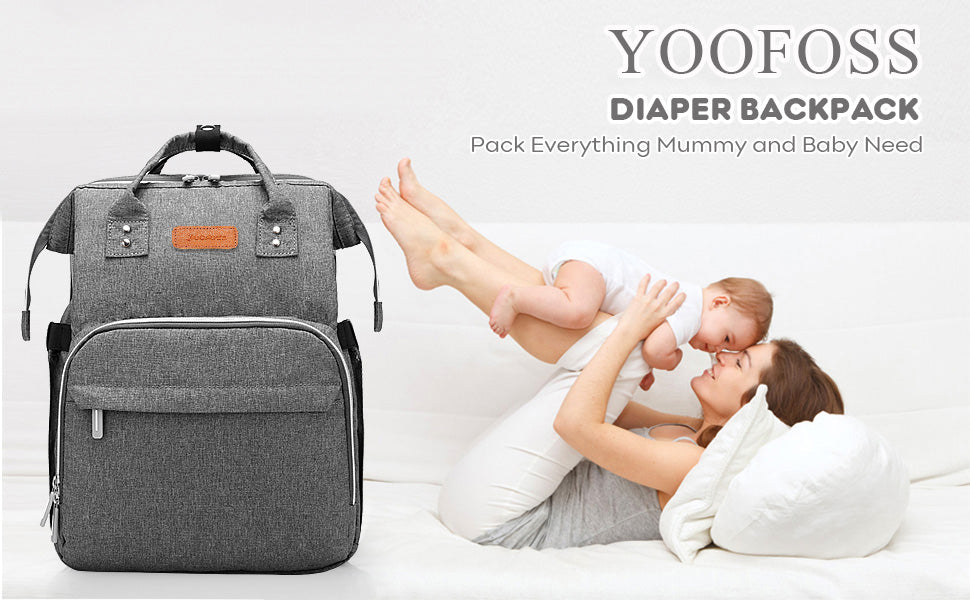 Yoofoss Diaper Bag Backpack, Baby Nappy Changing Bags Multifunction Travel Back Pack with Changing Pad & Stroller Straps, Large Capacity, Waterproof