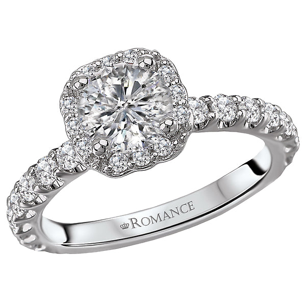 14K White Gold Halo Semi-Mount Romance Collection Wedding Ring.