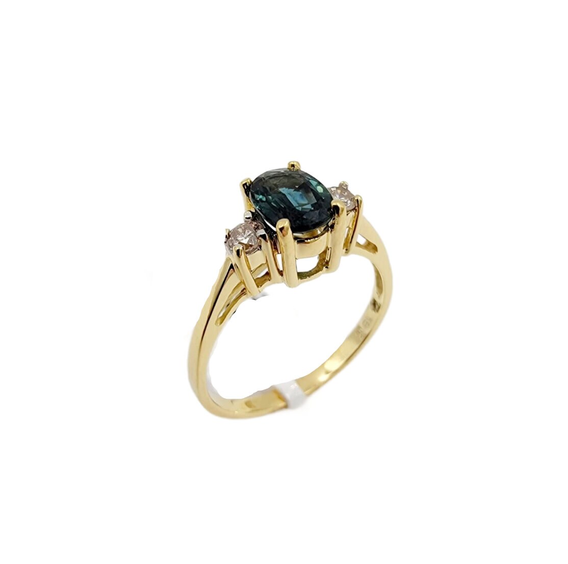 18k Yellow Gold Diamond and Blue Sapphire Ring