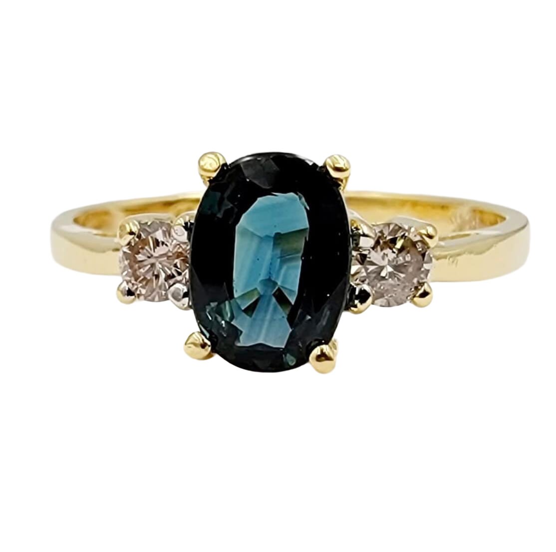 18k Yellow Gold Diamond and Blue Sapphire Ring