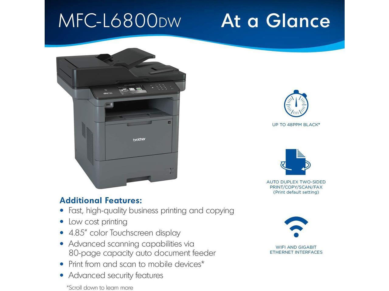 Brother Monochrome Laser, Multifunction, All-in-One Printer, MFC-L6800DW, Wireless Networking, Mobile Printing & Scanning, Duplex Print, Scan & Copy, Amazon Dash Replenishment Ready, Black