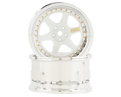 DS Racing DSCDE211 Drift Element 6 Spoke Drift Wheels (White & Chrome w/Gold Rivets) (2) (Adjustable Offset) w/12mm Hex