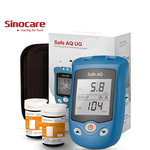 Sinocare Blood Glucose Uric Acid Meter with Test Strips Lancet Safe AQ UG