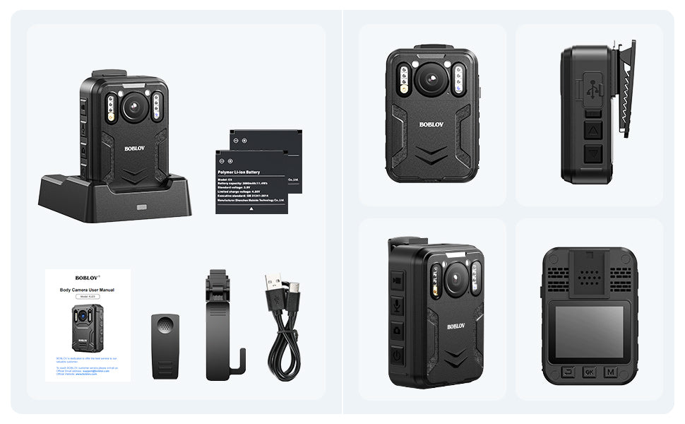 BOBLOV B4K2 4K body camera with GPS and two 3000mAh batteries for extended 14-16 hours recording, including charging dock1