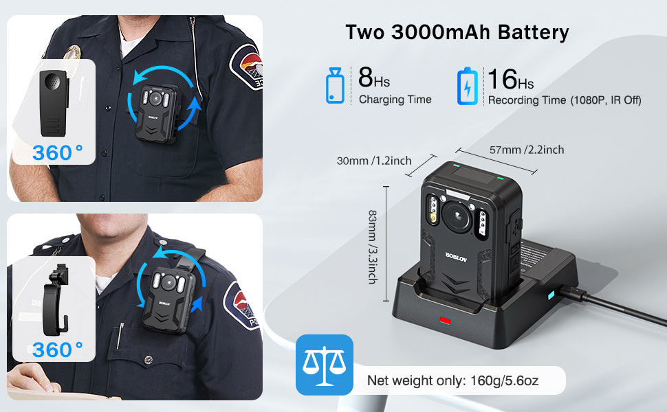 BOBLOV B4K2 4K body camera with GPS and two 3000mAh batteries for extended 14-16 hours recording, including charging dock5