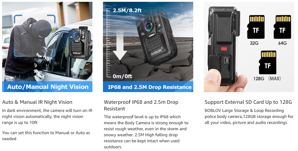 BOBLOV HD66/D7 Body Worn Camera IP67 Waterproof 1296P Wearable Camera2