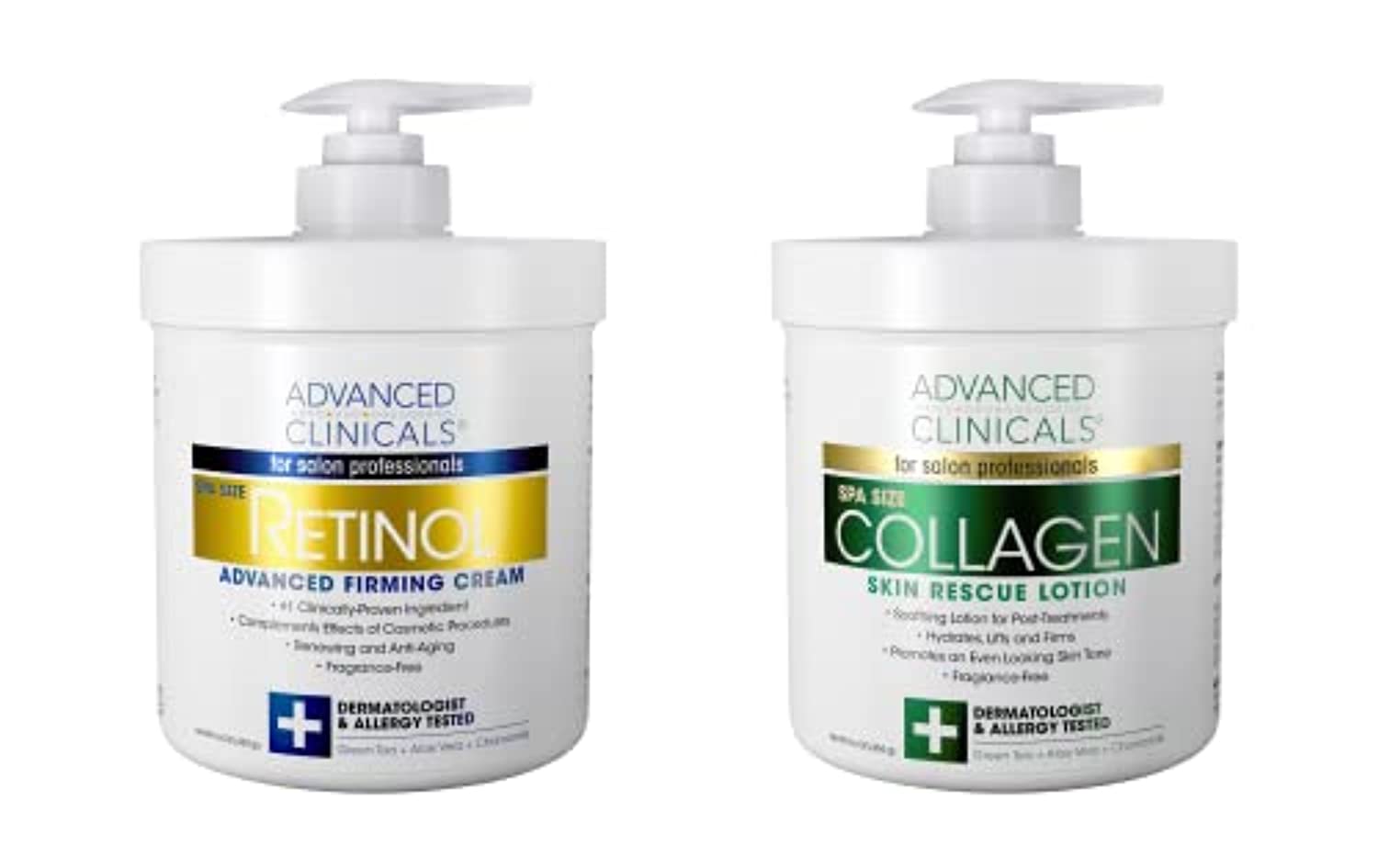 Advanced Clinicals Retinol Cream and Collagen Cream Skin Care set. Value anti-aging set for wrinkles, fine lines, firming skin. 16oz Spa size are great for face cream and body moisturizer.