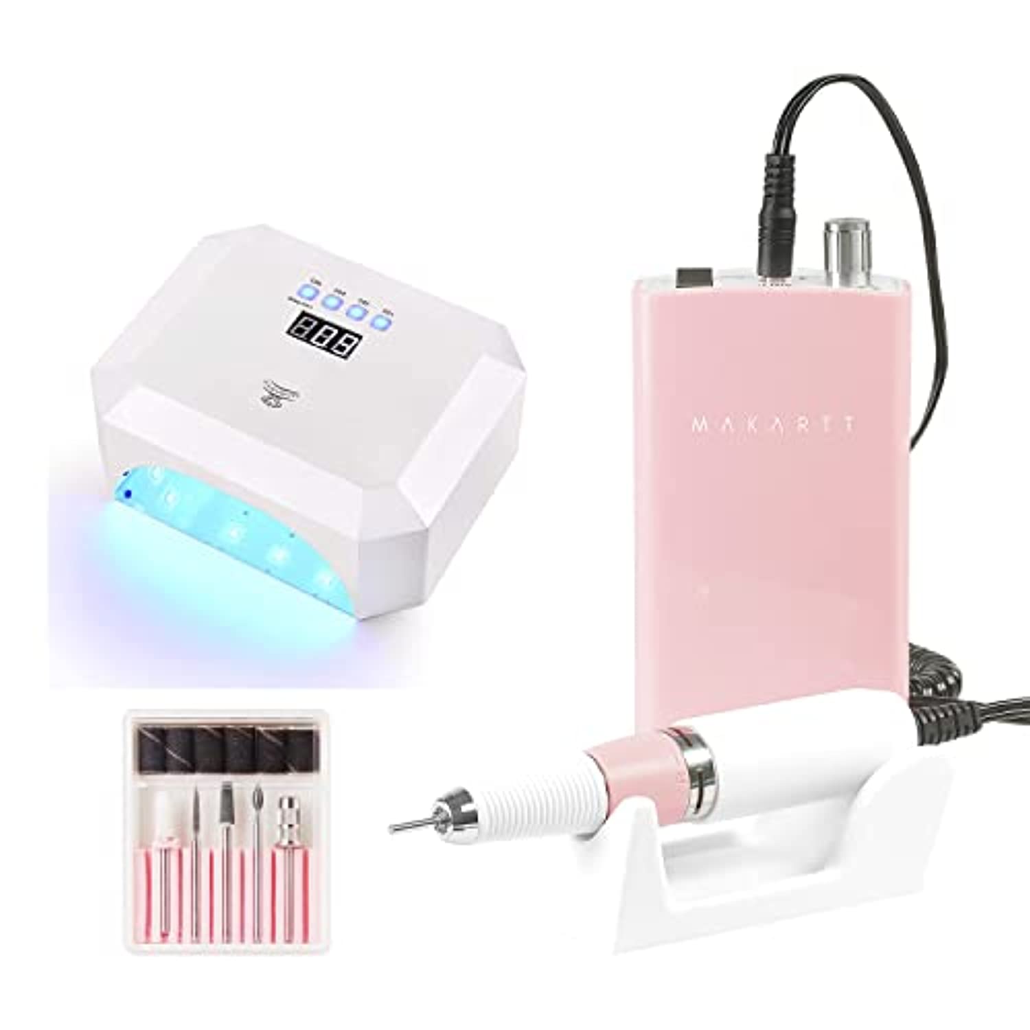 Makartt MALORY 30000RPM Nail Drill Machine Rechargeable Electric File Bundle With Rechargeable UV LED Nail Lamp 54W Professional Nail Dryer