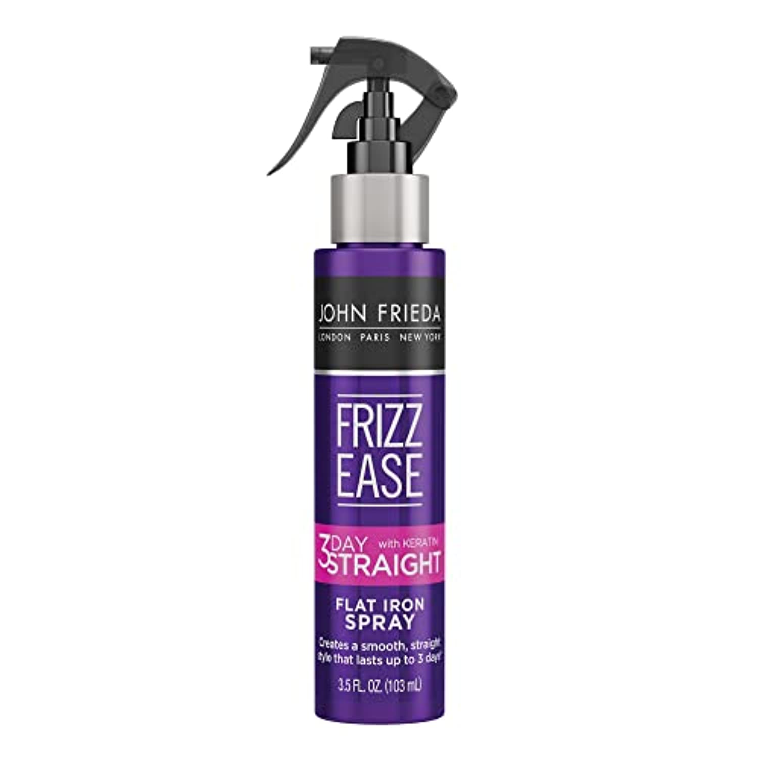 John Frieda Frizz Ease 3-day Flat Iron Spray, Keratin Infused Straightening Spray, Anti Frizz Heat Protectant for Curly Hair, 3.5 Ounce